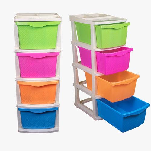 PARASNATH Boxo 4 Layer (Multicolour) Multi-Purpose Modular Drawer Storage System for Home and Office with Trolley Wheels and Anti-Slip Shoes