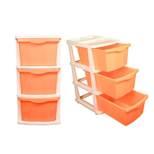 PARASNATH Boxo 3 Layer (Orange) Multi-Purpose Modular Drawer Storage System for Home and Office with Trolley Wheels and Anti-Slip Shoes