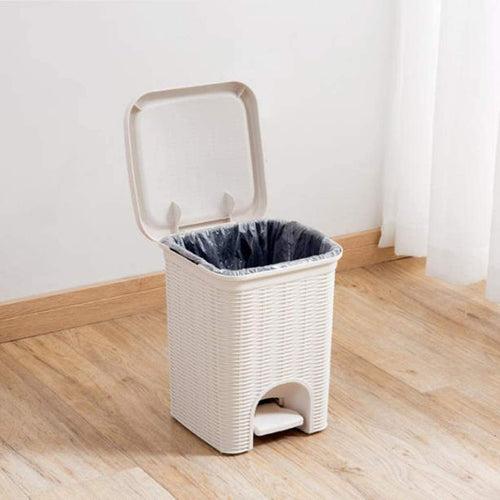 PARASNATH Rattan Design (Off-White Colour) Pedal Dustbin 7Litre Modern Light-weight Dustbin for Home and Office Off White Colour - Made In India - Small Size 8inch X 8inch X 11 inch