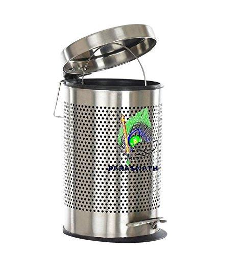 Parasnath Stainless Steel Round Perforated Pedal Dustbin With Plastic Bucket (7''X11''- 5 Liter)