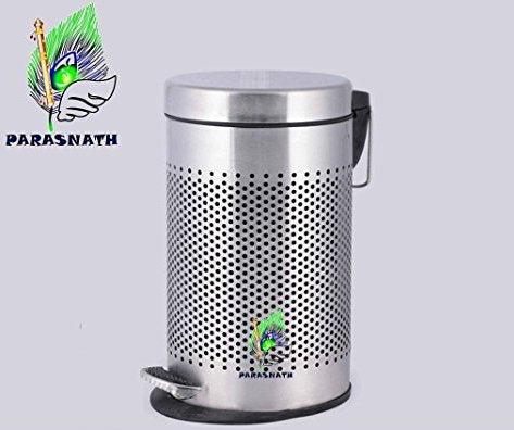 Parasnath Stainless Steel Round Perforated Pedal Dustbin With Plastic Bucket (7''X11''- 5 Liter)