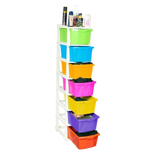 PARASNATH Boxo 7 Layer (Multicolour) Multi-Purpose Modular Drawer Storage System for Home and Office with Trolley Wheels and Anti-Slip Shoes
