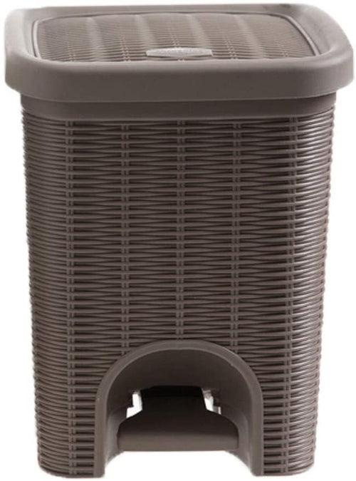 PARASNATH Rattan Design (Brown Colour) Pedal Dustbin 11Litre Modern Light-weight Dustbin for Home and Office Brown Colour - Made In India - Size 10 inchX10 inchX13 inch