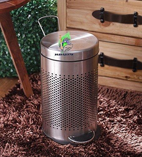 Parasnath Stainless Steel Round Perforated Pedal Dustbin With Plastic Bucket (7''X11''- 5 Liter)