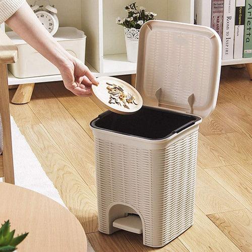 PARASNATH Rattan Design (Off-White Colour) Pedal Dustbin 7Litre Modern Light-weight Dustbin for Home and Office Off White Colour - Made In India - Small Size 8inch X 8inch X 11 inch