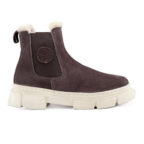 Bacca Bucci ALPINE ARMOR Genuine Suede Leather Chelsea Snow Men's Boots With Chunky Rubber Lug Sole with Fur