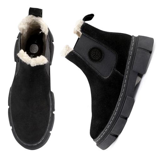 Bacca Bucci ALPINE ARMOR Genuine Suede Leather Chelsea Snow Men's Boots With Chunky Rubber Lug Sole with Fur