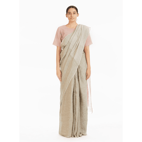 Akaaro: Olive-Pink Linen Saree