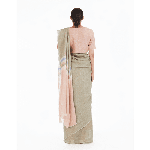 Akaaro: Olive-Pink Linen Saree