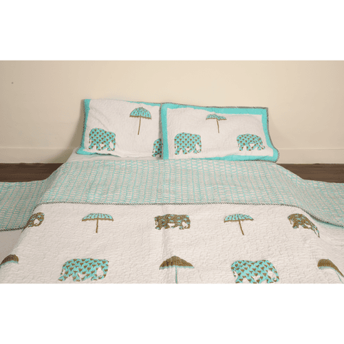Jaipur - Reversible Double Bed-cover (Elephant / हाथी ) with Pillow Covers