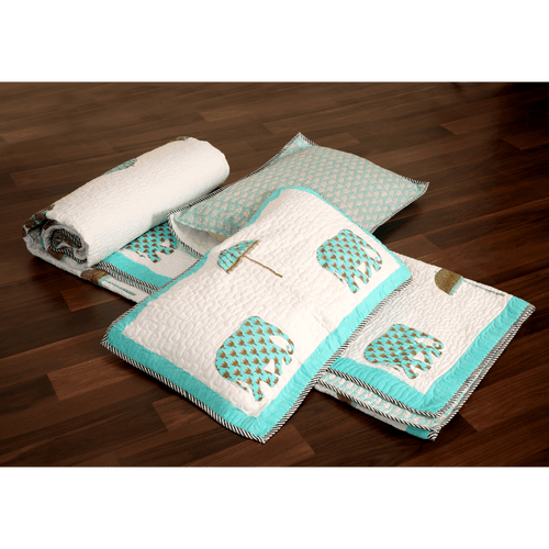 Jaipur - Reversible Double Bed-cover (Elephant / हाथी ) with Pillow Covers