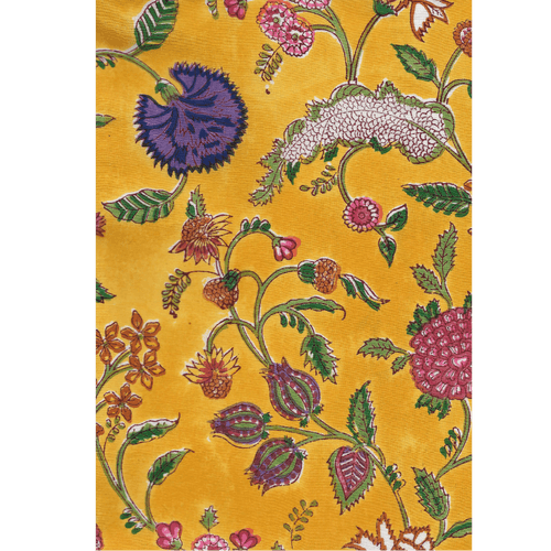 Floral Chintz Lattice (Yellow): Hand-block Printed Fabric (Sanganeri)