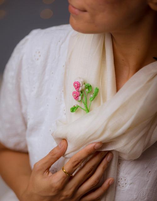 Rose Jewel Brooch ~ Pink & White