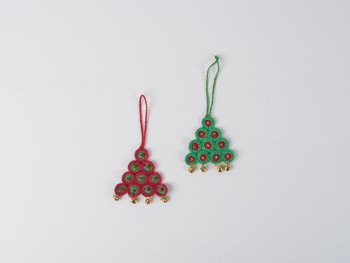 Samoolam Handmade Christmas Tree Decorations ~ Red & Green Tree (Set of 2)