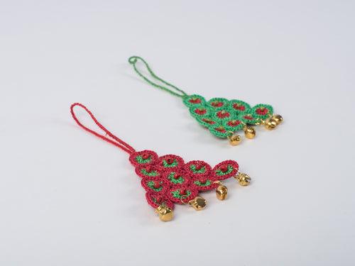 Samoolam Handmade Christmas Tree Decorations ~ Red & Green Tree (Set of 2)