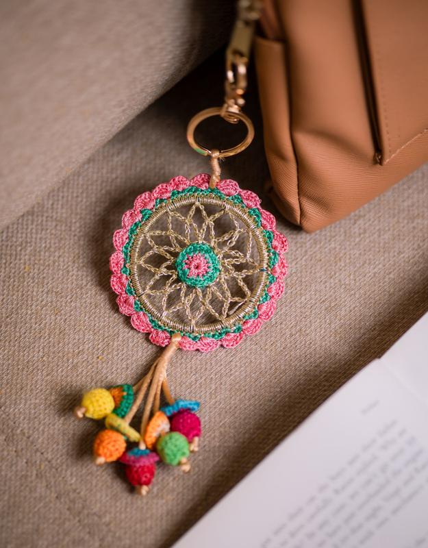 Boho Bag Charm ~ Pink Dreamcatcher