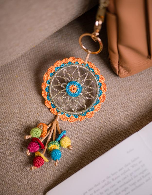 Boho Bag Charm ~ Orange Dreamcatcher