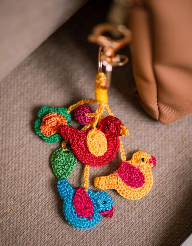 Boho Bag Charm ~ Pink & Blue Chirpy Chidiya