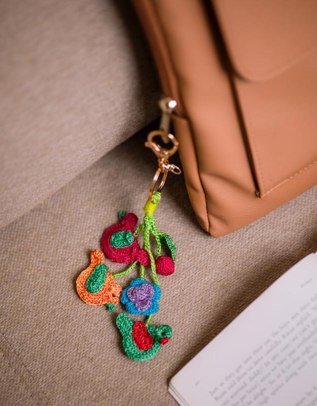 Boho Bag Charm ~ Green & Orange Chirpy Chidiya