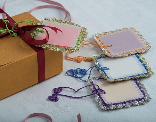 Square Tags with Zari Crochet Trimmings (Set of 4)