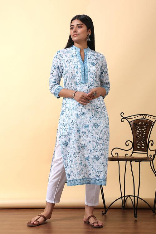 Pavini Blue Flower Kurta Set