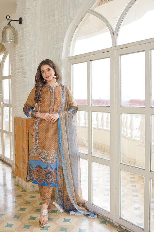 Ishti Beige Set With Dupatta