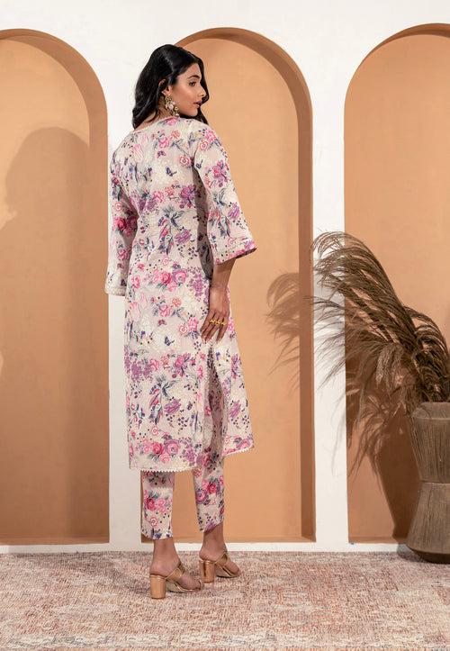 Anisha Beige Suit Set with Lace