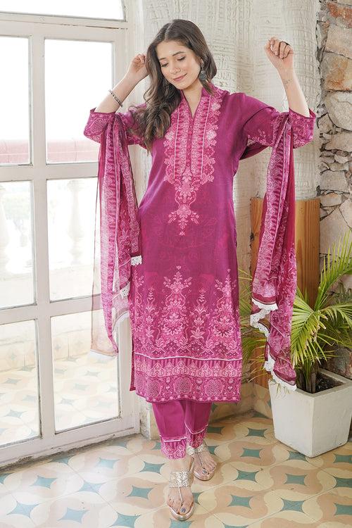 Sama Fuchsia Set With Dupatta