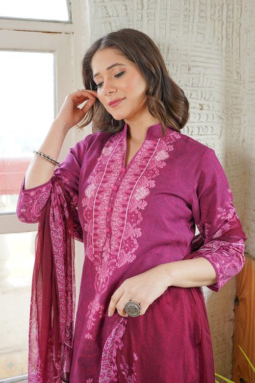 Sama Fuchsia Set With Dupatta