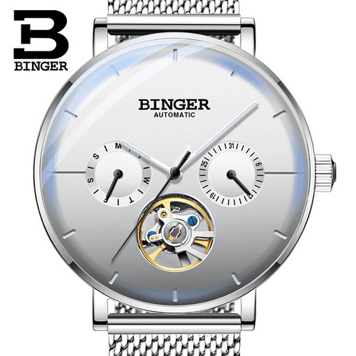 Binger Swiss Mechanical Black Business Luxury Men Watch B 8612