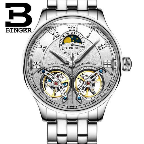 Binger Swiss Double Tourbillon Rugged Luxury Mechanical Watch Men B 8606 B