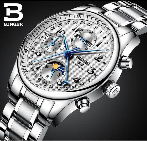 Binger Swiss Moon Phase Mechanical Watch Men B 603-8