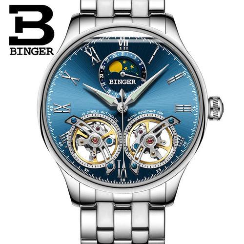 Binger Swiss Double Tourbillon Elegant Mechanical Watch Men B 8606 A