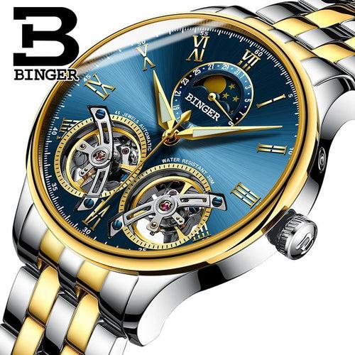 Binger Swiss Double Tourbillon Elegant Mechanical Watch Men B 8606 A