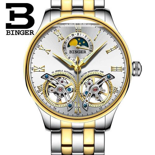 Binger Swiss Double Tourbillon Elegant Mechanical Watch Men B 8606 A