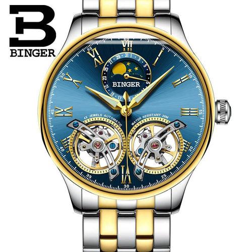 Binger Swiss Double Tourbillon Elegant Mechanical Watch Men B 8606 A