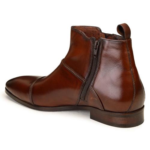 JOE SHU Men's Leather Toe Cap Zipper boot
