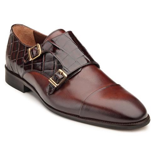 JOE SHU Men's Cap-toe Double Monk Leather Shoe