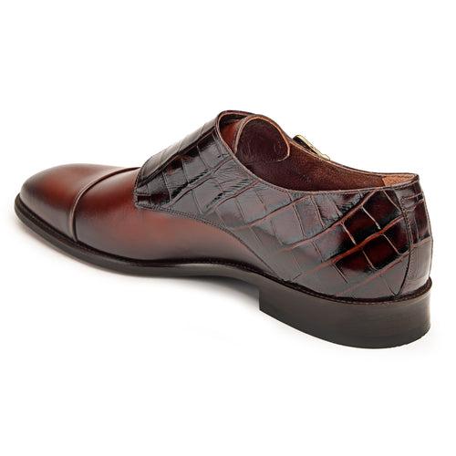 JOE SHU Men's Cap-toe Double Monk Leather Shoe