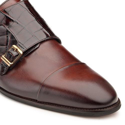 JOE SHU Men's Cap-toe Double Monk Leather Shoe