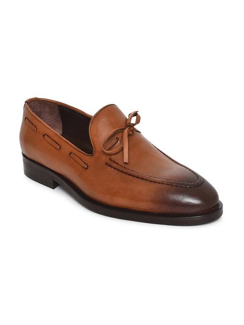 JOE SHU Men's Leather Slip-on Shoe with Chord stitch and knot