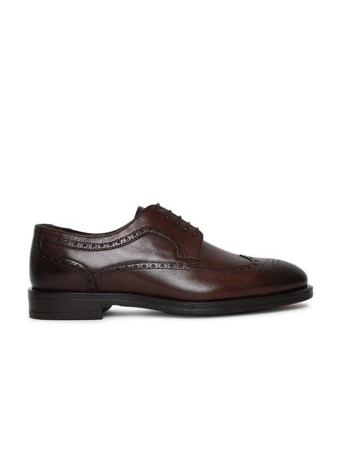 JOE SHU Men's Derby Cap-toe Leather Lace-up Shoe with Brogue