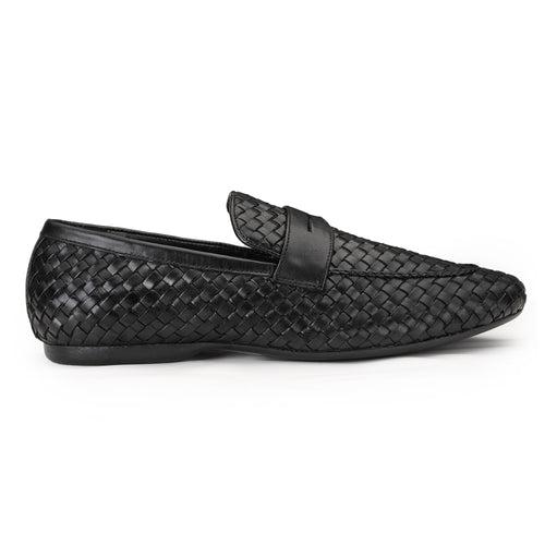 JOE SHU Men's Casual Moccasin Loafer in Weave with Chord Stitch