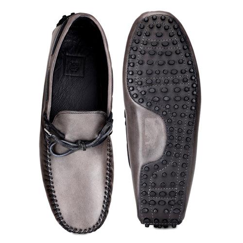 JOE SHU Men's Grey Casual Leather Loafer