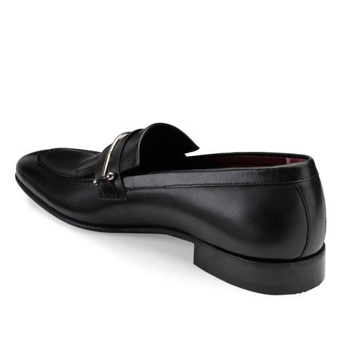 JOE SHU Men's Leather Slip-on Shoe with Fringe and Buckle