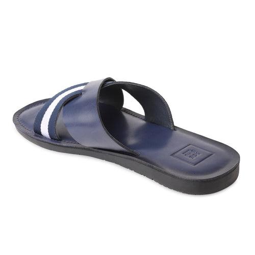 JOE SHU Men's Genuine Leather Casual Slipper Blue