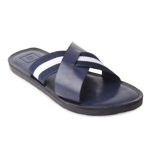 JOE SHU Men's Genuine Leather Casual Slipper Blue