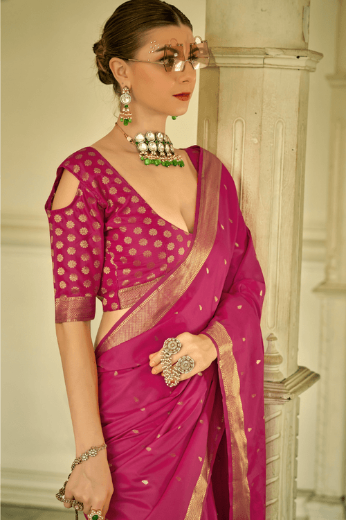 Cranberry Pink Woven Banarasi Silk Saree