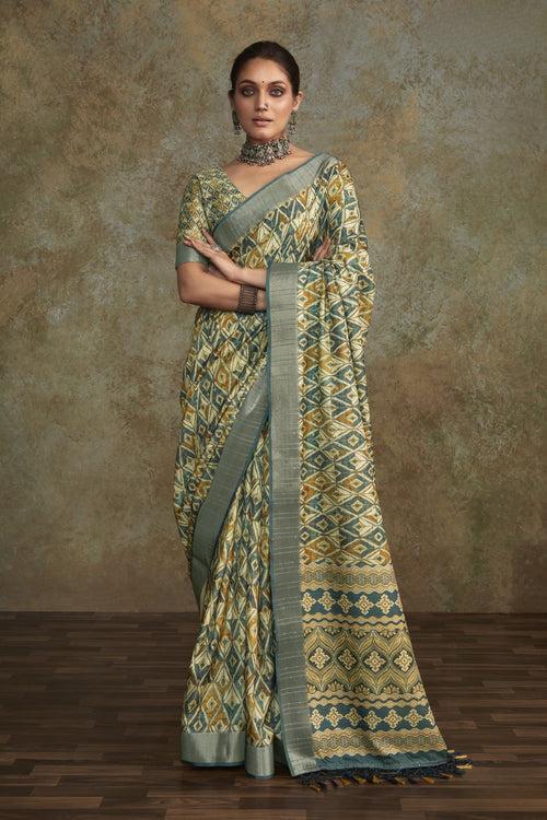 Clay Creek Green Banarasi Digital Printed Saree