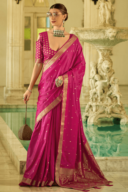 Cranberry Pink Woven Banarasi Silk Saree